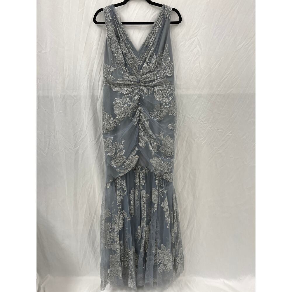Marchesa Notte Gathered Glittered Tulle Gown Gray size 10